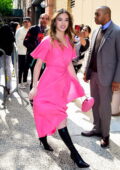 Hailee Steinfeld is pretty in pink as she arrives for an appearance on 'Live with Kelly and Mark' in New York City