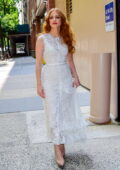 Jessica Chastain looks great in a white dress while visiting the 'Live with Kelly and Mark' Show in New York City