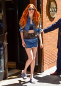 Karen Gillan puts on a leggy display in a short denim skirt while promoting 'Guardian of the Galaxy Vol 3' on 'The View' in New York City