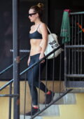 olivia wilde shows off her fit physique in a blue sports bra and leggings  while leaving the gym in studio city, california-100223_10
