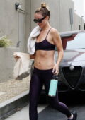 Olivia Wilde shows off her rock-hard abs in purple sports bra and leggings  while leaving