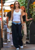 Alessandra Ambrosio flashes her toned midriff in a tank top while out for lunch and shopping in Beverly Hills, California