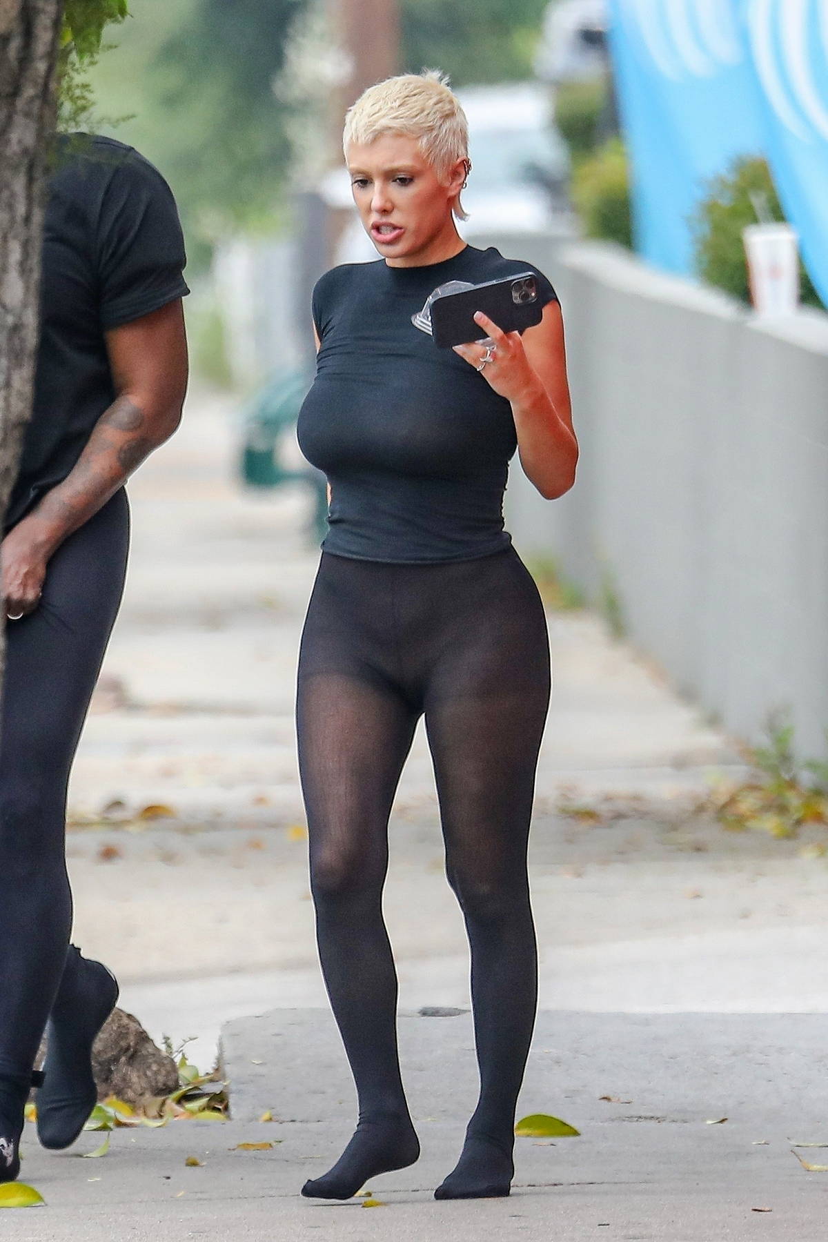 Bianca Censori dons see-through tights while stepping out for lunch with  Kanye West in Downtown Los Angeles-140623_6