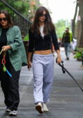 Emily Ratajkowski displays her midriff in comfy wear as she walks