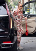 Jennifer Lopez looks stylish in a patterned maxi dress with matching heels while stepping out for lunch in West Hollywood, California