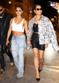Karrueche Tran and Christina Milian seen leaving the GQ and Levi's Paris Fashion Week Party in Paris, France