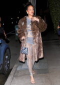 Rihanna looks stylish in a fur coat during a dinner outing at Giorgio Baldi in Santa Monica, California