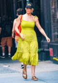 Hannah Waddingham wears a lime green dress while stepping out in NoHo, New York City