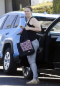 Alicia Silverstone goes makeup free in a tank top and leggings while out in Beverly Hills, California