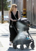 Rumer Willis dons a black dress as she goes shopping with her newborn baby at Clare V in West Hollywood, California