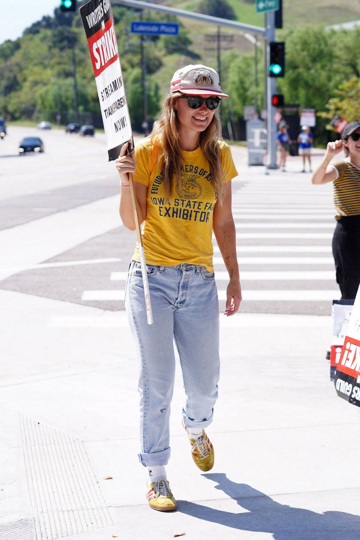 Olivia Wilde joins the SAG-AFTRA and WGA strike outside of Universal Studios in Burbank, California