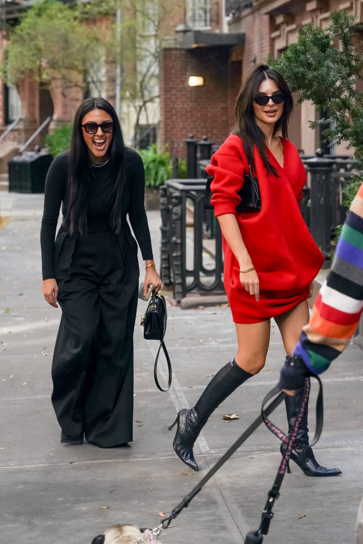 See Emily Ratajkowski Elevate a Red Sweater Dress with Snakeskin Boots