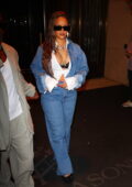 Rihanna looks stylish in double denim while heading out of her hotel with ASAP Rocky in New York City
