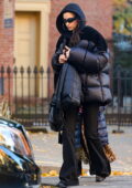 Irina Shayk rocks a black puffer jacket while she picks up her daughter  from school in New York City