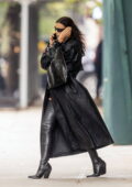 Irina Shayk rocks an all-leather ensemble while stopping by Tom Brady's luxury condo complex in New York City