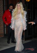 Jessica Simpson dazzles in a silver see-through dress while heading to the  2023 Footwear News