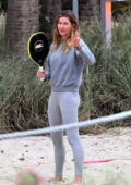 Gisele Bundchen shows off toned frame in leggings as she enjoys a game of  beach tennis with mini-me daughter Vivian, 11, during fun outing in Miami
