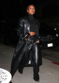 Karrueche Tran steps out for dinner in all-black leather ensemble in Beverly Hills, California