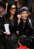 Kendall Jenner and Hailey Bieber attend Oklahoma City Thunder v Los Angeles Lakers at Crypto.com Arena in Los Angeles