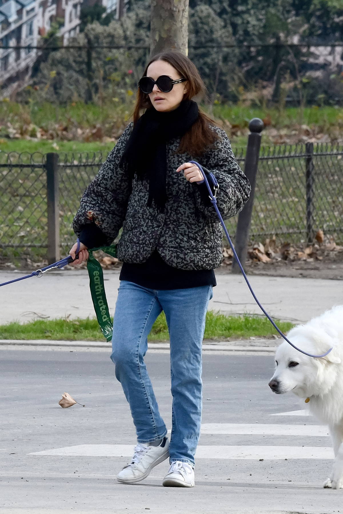 Natalie Portman seen taking a stroll with her dogs in the Champ-de-Mars Gardens in Paris, France