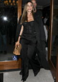 Sofia Vergara dons black pantsuit with a corset top during a dinner date with boyfriend Justin Saliman at Cipriani in Beverly Hills, California