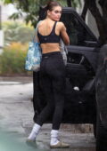 Kaia Gerber showcases her svelte figure in a black sports bra and leggings  while attending a Pilates class in Brentwood, California