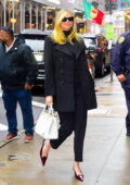 Kate Upton looks stylish in black pantsuit while seen outside 'Good Morning America' studios in New York City