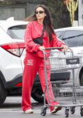 Shay Mitchell keeps it comfy in a red Lonely Air sweatsuit during a grocery run in Los Angeles