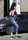 Krysten Ritter wears a pink t-shirt and jeans while out enjoying ice cream at McConnell's Fine Ice Creams in Los Angeles