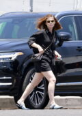 Kate Mara wears black shorts and matching shirt while out for lunch at All Time in Los Feliz, California