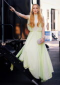 Lindsay Lohan looks stunning in a flowing pastel green dress while attending the 2024 Disney Legends Awards Ceremony in Anaheim, California