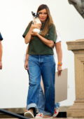 Sofia Vergara seen holding her adorable new puppy Amore as she leaves the 'AGT' studio in Pasadena, California