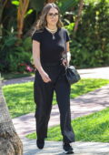 Jessica Alba sports an all-black look while stepping out for lunch at Beverly Hills Hotel in Los Angeles