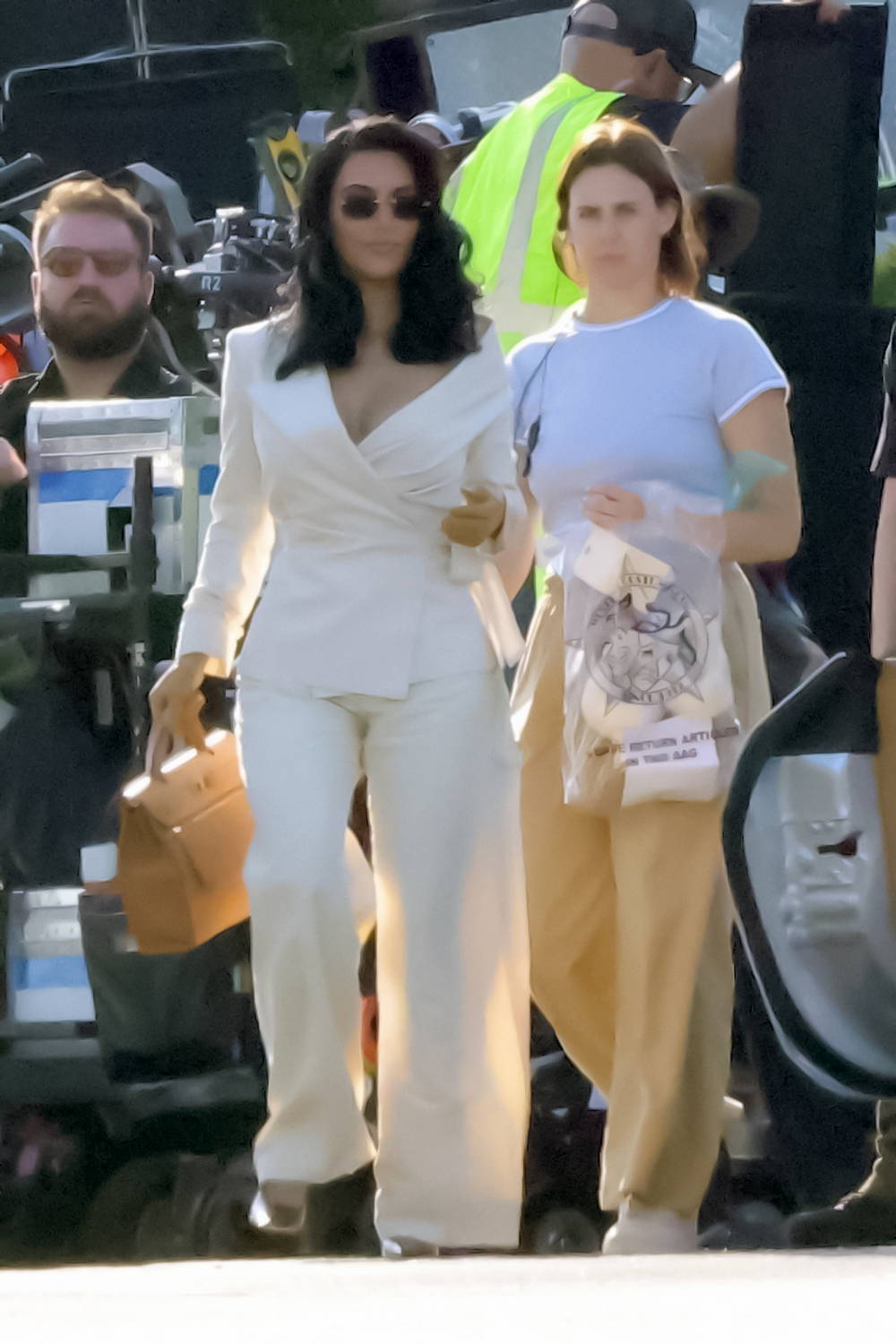 Kim Kardashian made a stylish entrance as she stepped out of a Ferrari on the set of "All's Fair" in Los Angeles