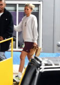 Zendaya dons a sweatshirt and legging shorts as she leaves after a photoshoot at Spring Studios in New York City