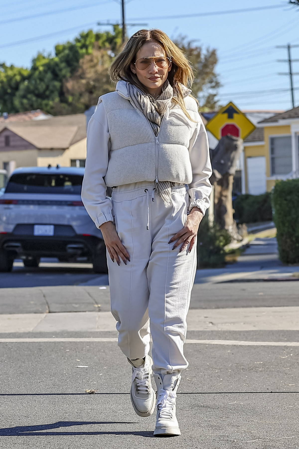 Jennifer Lopez displays her chic winter style while visiting a friend in Los Angeles