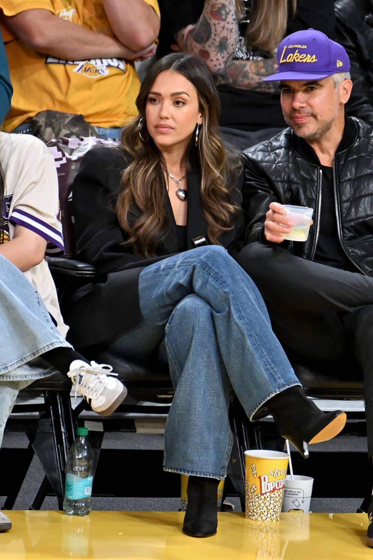 Jessica Alba attends NBA game between the LA Lakers and Toronto Raptors at Crypto.com Arena in Los Angeles