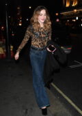 Kiernan Shipka looks great in an animal print shirt and jeans while seen leaving Gymkhana restaurant in London, England