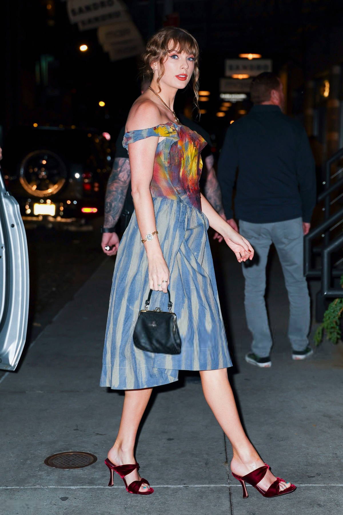 Taylor Swift stuns in a Vivienne Westwood corset dress while stepping out for dinner with Zoe Kravitz at Chez Margaux in New York City