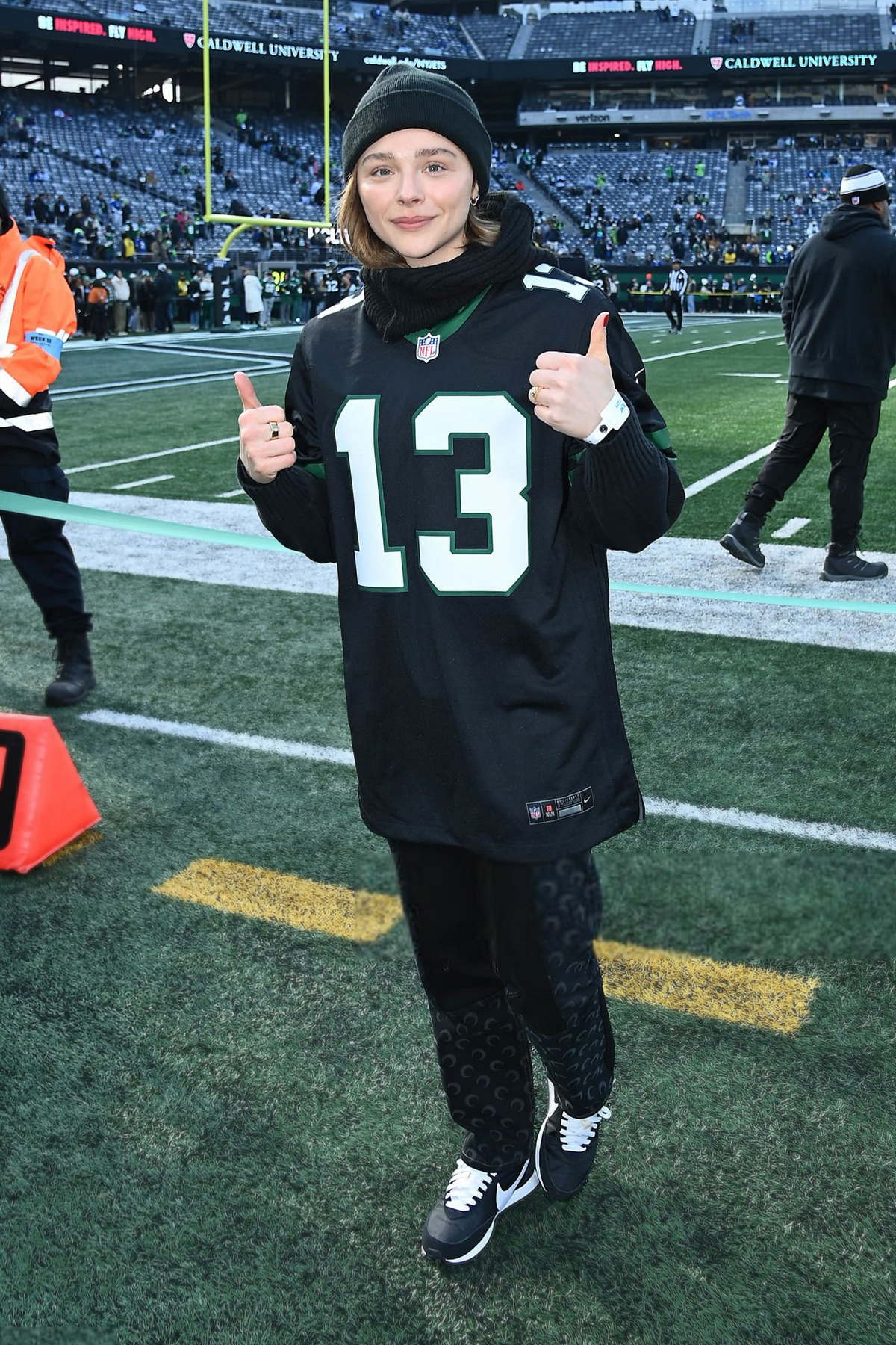 Chloe Grace Moretz attends the NFL game between New York Jets v Seattle Seahawks in East Rutherford, New Jersey